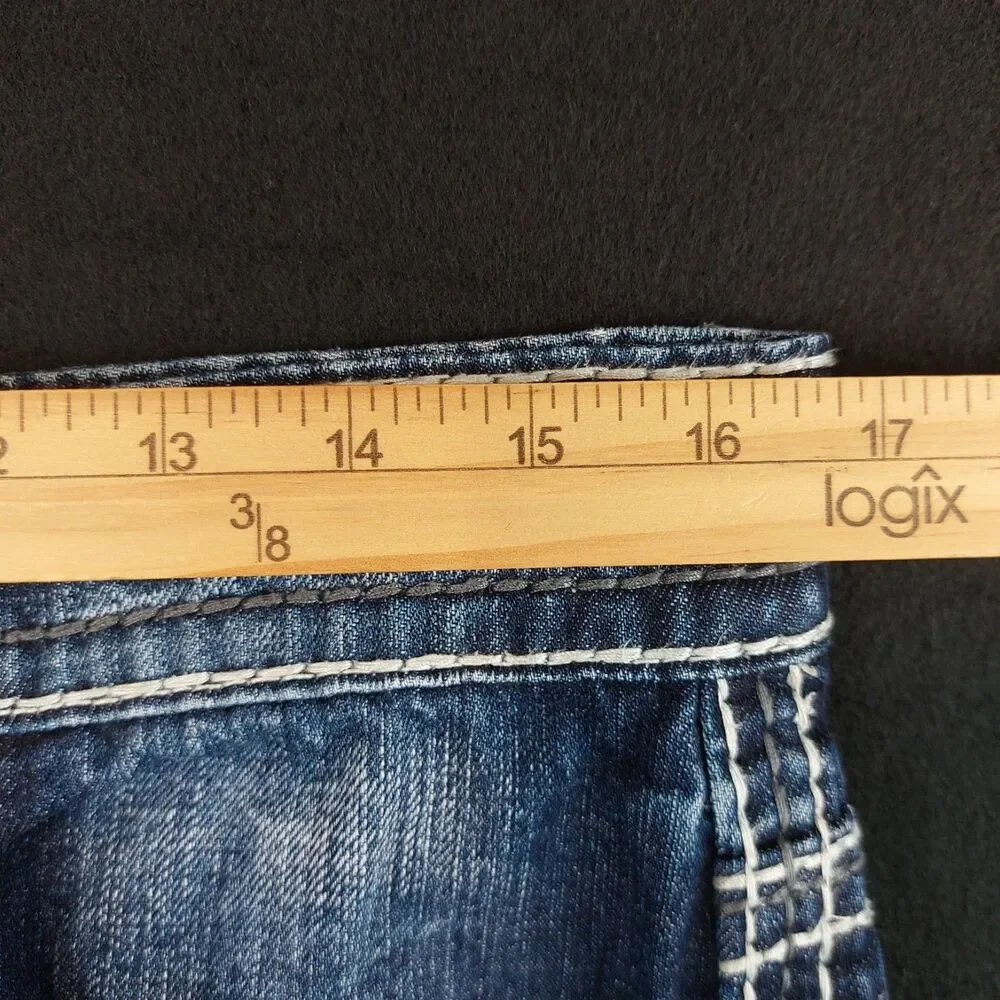 Rock Revival Dennis Relaxed Straight Jeans Men's 31x30 (Fit 33x32) Whiskered